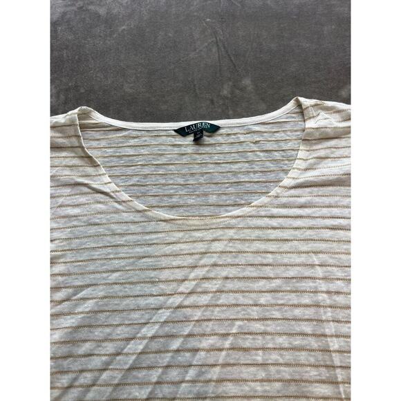 Lauren Ralph Lauren Top Womens Size 3X Tan White Striped Short Sleeve Pull Over - Picture 4 of 6